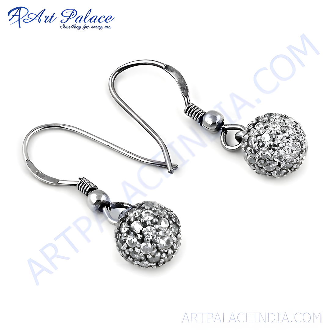 925 sterling silver drop earrings with sparkling cubic zirconia ball