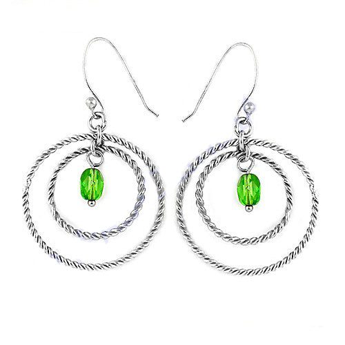 925 sterling silver green gemstone hoop earrings for women