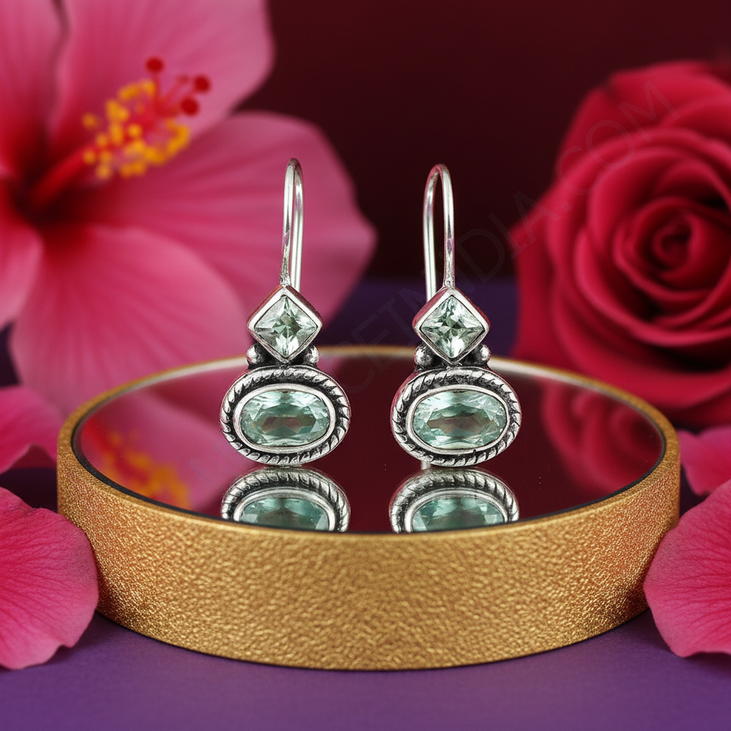 925 Silver Green Gemstone Drop Earrings for Women | Gift Jewelry