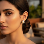 将图像加载到图库查看器中， gold plating Pearl &amp; Diamond Stud Earrings for Women | Elegant Jewelry
