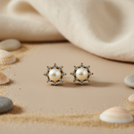 将图像加载到图库查看器中， gold plating Pearl &amp; Diamond Stud Earrings for Women | Elegant Jewelry
