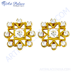 Load image into Gallery viewer, Gold stud earrings with diamond floral design for women
