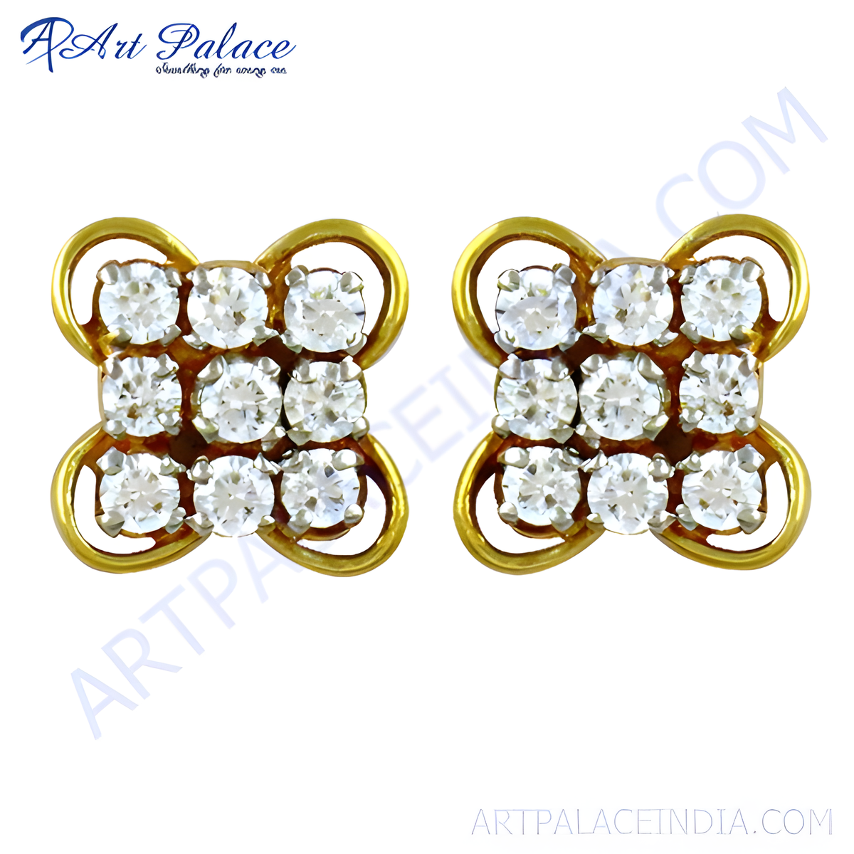Gold stud earrings with square cluster of round diamonds
