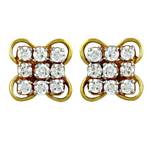 gold plating Diamond Stud Earrings | Square Cluster | For Women
