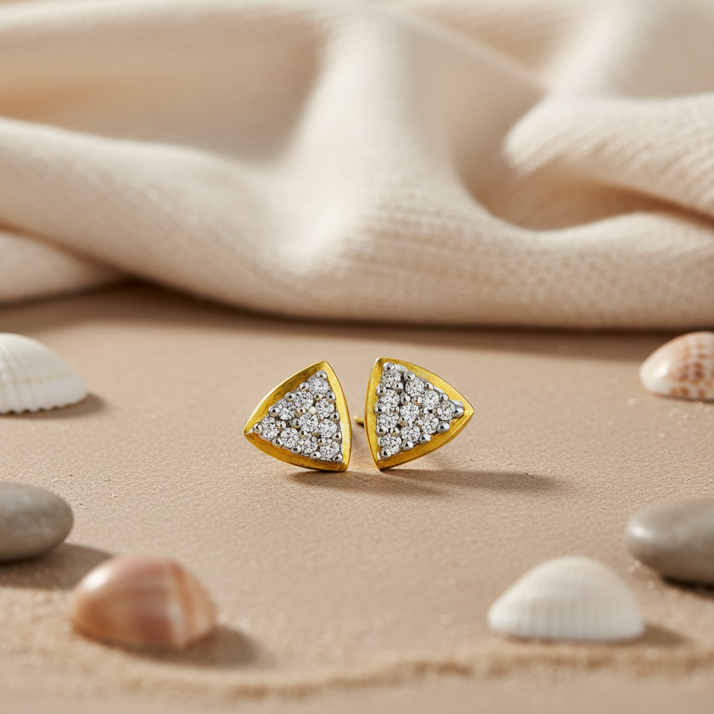 gold plating Triangle Stud Earrings with White CZ | Women's Jewelry