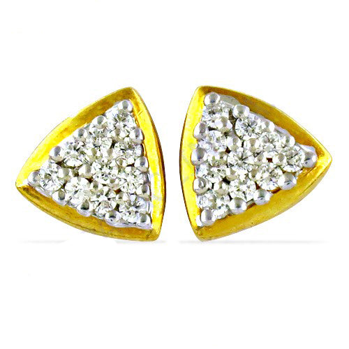 Gold plating triangle stud earrings with white cz | women's jewelry