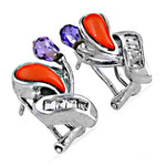 将图像加载到图库查看器中， Silver Stud Earrings with Coral &amp; Amethyst | Women's Fashion Jewelry
