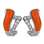 将图像加载到图库查看器中， Silver Orange Enamel Earrings with Cubic Zirconia | Women's Jewelry
