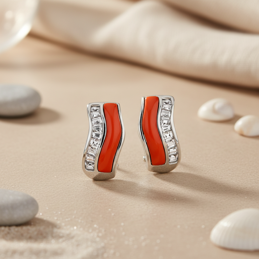 Silver and Orange Stone Earrings for Women | Fashion Jewelry