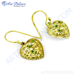 Load image into Gallery viewer, Gold Heart Green Gemstone Earrings | Women&#39;s Fashion Jewelry
