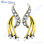 Load image into Gallery viewer, Gold earrings with diamonds, elegant and flowing design, perfect for women&#39;s jewelry.
