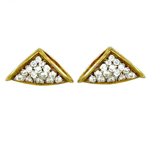 Gold plating triangle stud earrings with white cz | women's jewelry