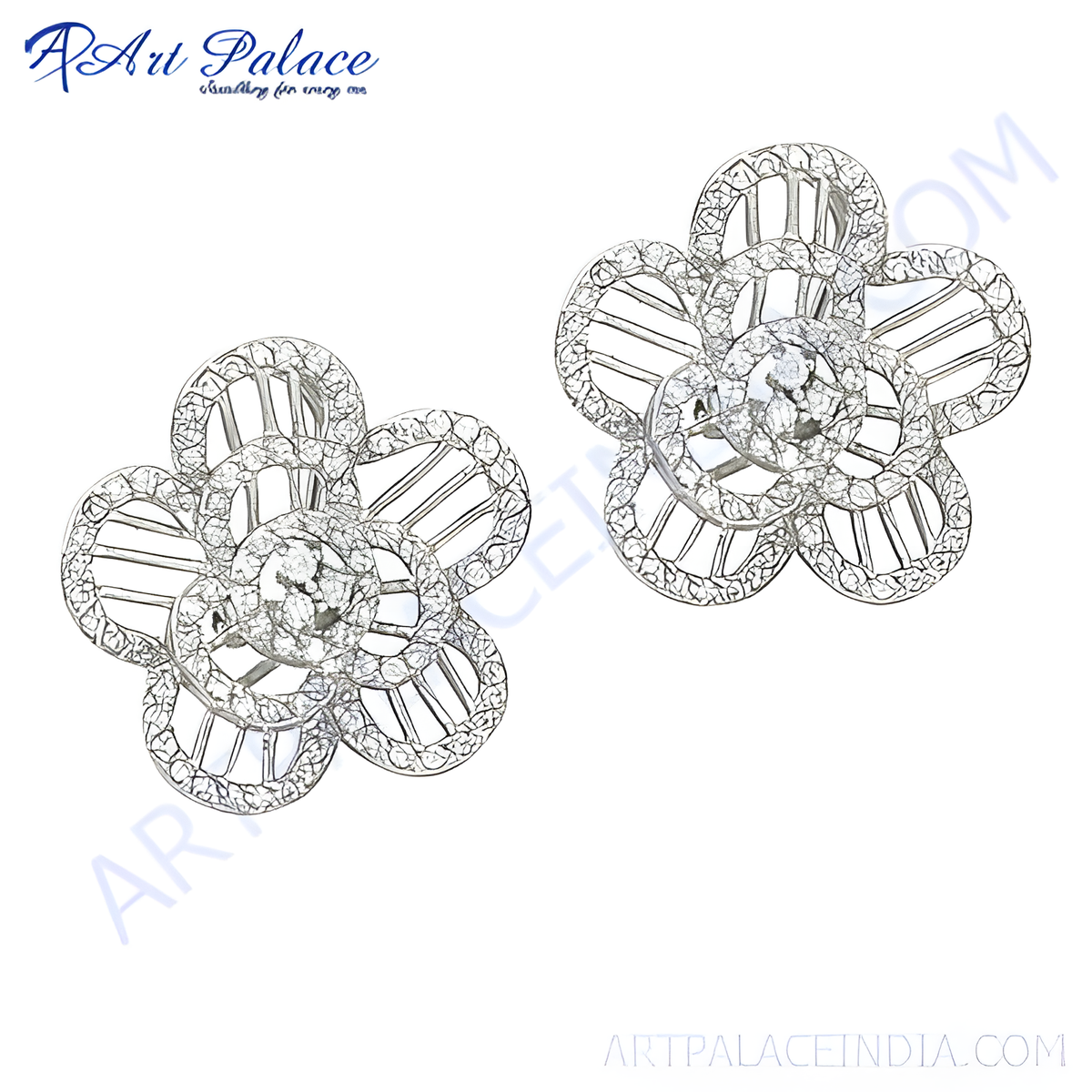 925 sterling silver flower stud earrings with sparkling diamond simulant gemstones for women