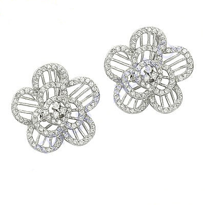 925 silver flower stud earrings | diamond simulant, for women