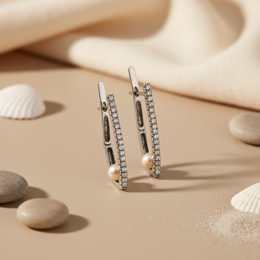 Silver Pearl & Cubic Zirconia Earrings for Women | Dangle Earrings
