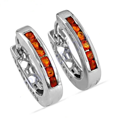 Silver hoop earrings with orange gemstones for women