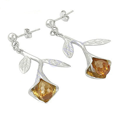925 Silver Citrine Leaf Earrings for Women | Daily Wear Gift