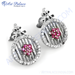 Load image into Gallery viewer, 925 sterling silver stud earrings with ruby gemstones in a floral design, perfect for women.
