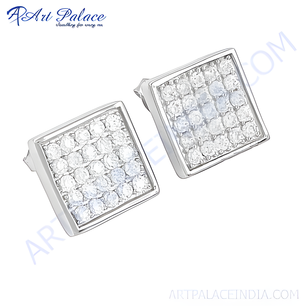 925 sterling silver square stud earrings with pave set diamonds