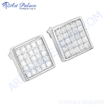 将图像加载到图库查看器中， 925 sterling silver square stud earrings with pave-set diamonds. Elegant and sparkling diamond jewelry.
