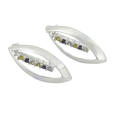 Silver Leaf Earrings with Green & Black Stones | Artpalace