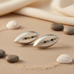 将图像加载到图库查看器中， Silver Leaf Earrings with Green &amp; Black Stones | Artpalace
