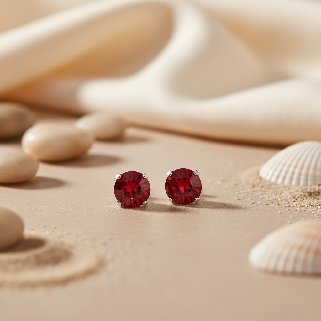 925 Silver Red Ruby Stud Earrings for Women | Gemstone Jewelry