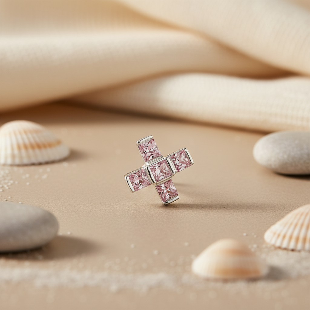 Pink Gemstone Cross Stud Earrings | 925 Silver Earrings for Women