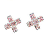Load image into Gallery viewer, Pink Gemstone Cross Stud Earrings | 925 Silver Earrings for Women

