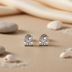 将图像加载到图库查看器中， Silver Stud Earrings with Square White Gemstone for Women
