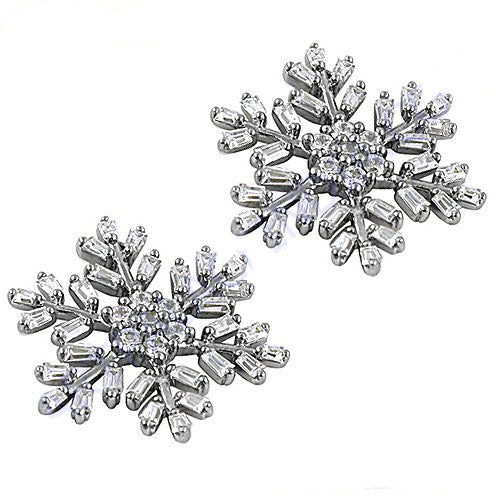 Silver snowflake stud earrings with cubic zirconia | women's jewelry