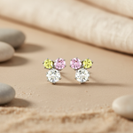 将图像加载到图库查看器中， Silver Stud Earrings with Pink, Yellow &amp; White Gemstones
