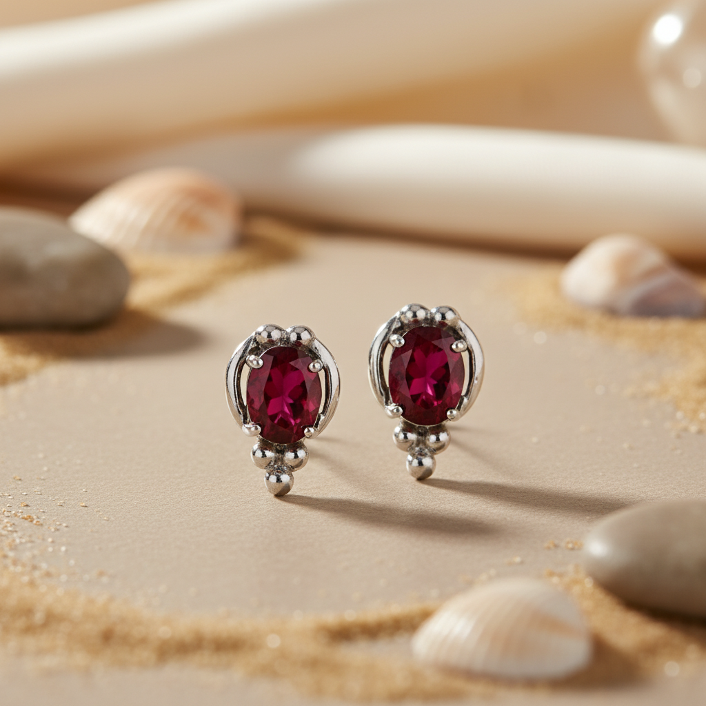 Ruby Stud Earrings in Silver for Women | Gemstone Jewelry