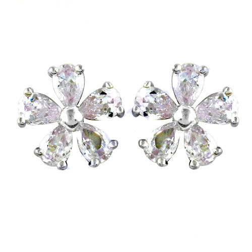 Silver Flower Stud Earrings | Cubic Zirconia | Women's Jewelry