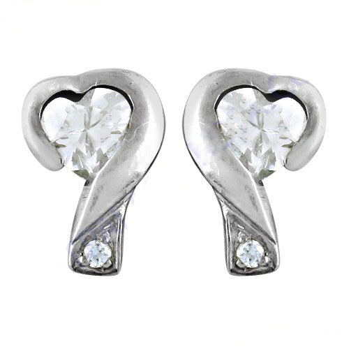 Silver Heart-Shaped Stud Earrings | Cubic Zirconia | For Women