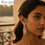 Load image into Gallery viewer, Silver Greek Key Dangle Earrings for Women | Statement Jewelry
