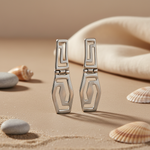 将图像加载到图库查看器中， Silver Greek Key Dangle Earrings for Women | Statement Jewelry
