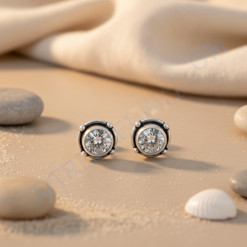 925 Silver Stud Earrings with White Gemstone | For Women