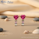 Load image into Gallery viewer, Silver Heart-Cut Ruby Drop Earrings for Women | Dangle Earrings
