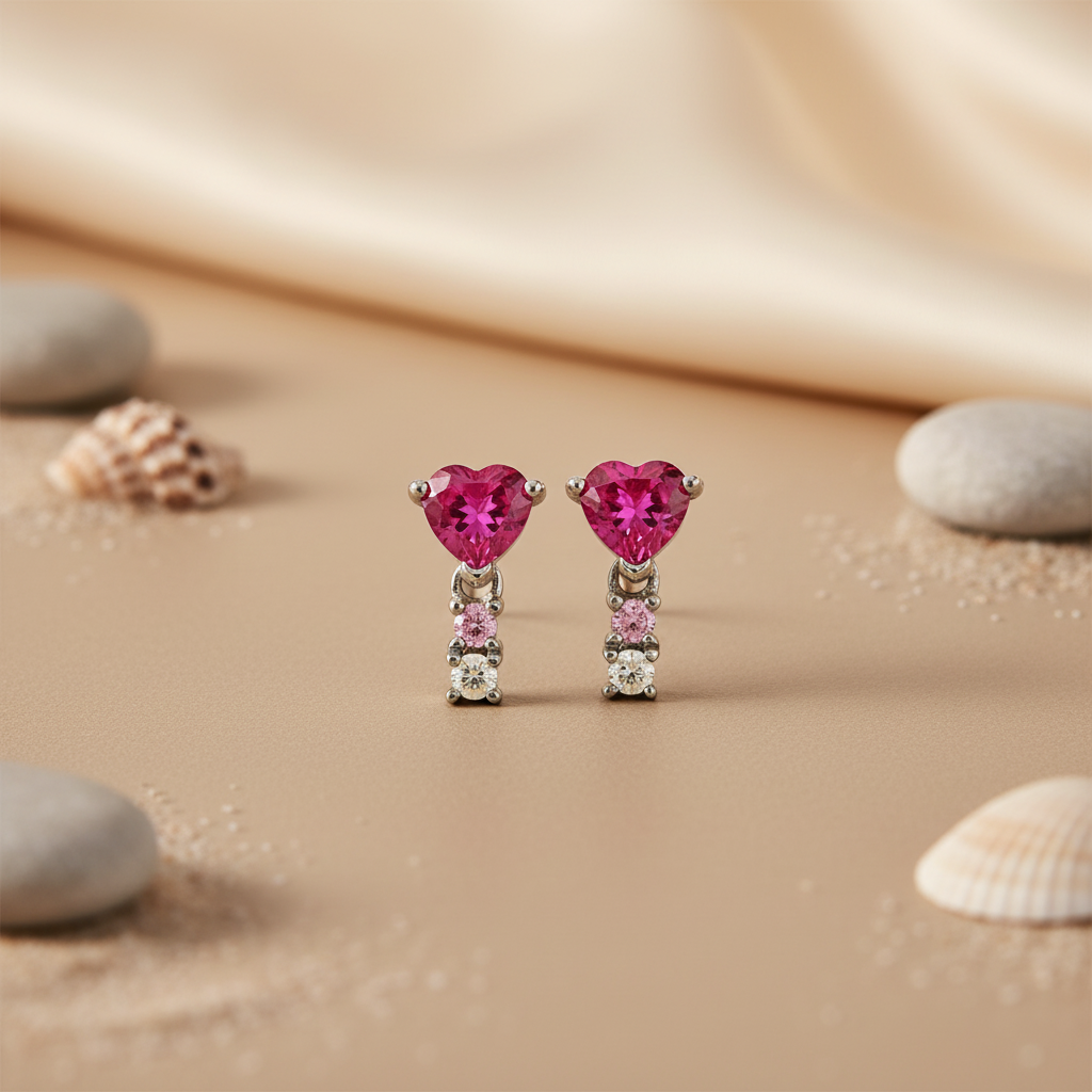 Silver Heart-Cut Ruby Drop Earrings for Women | Dangle Earrings