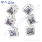 将图像加载到图库查看器中， Silver drop earrings featuring square-cut cubic zirconia gemstones, perfect for women&#39;s fashion jewelry.
