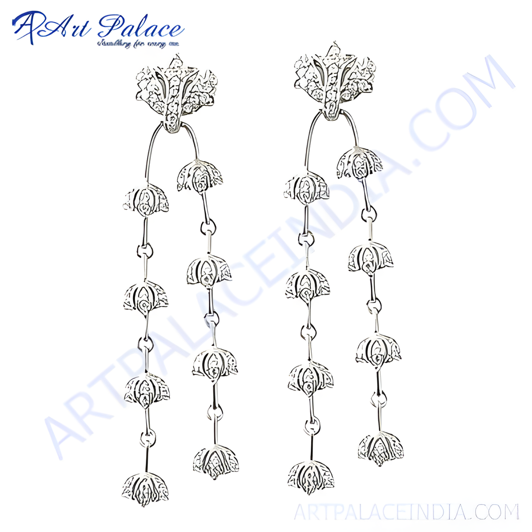 925 sterling silver dangle earrings featuring an elegant floral design for women. Ideal for party wear and special occasions.