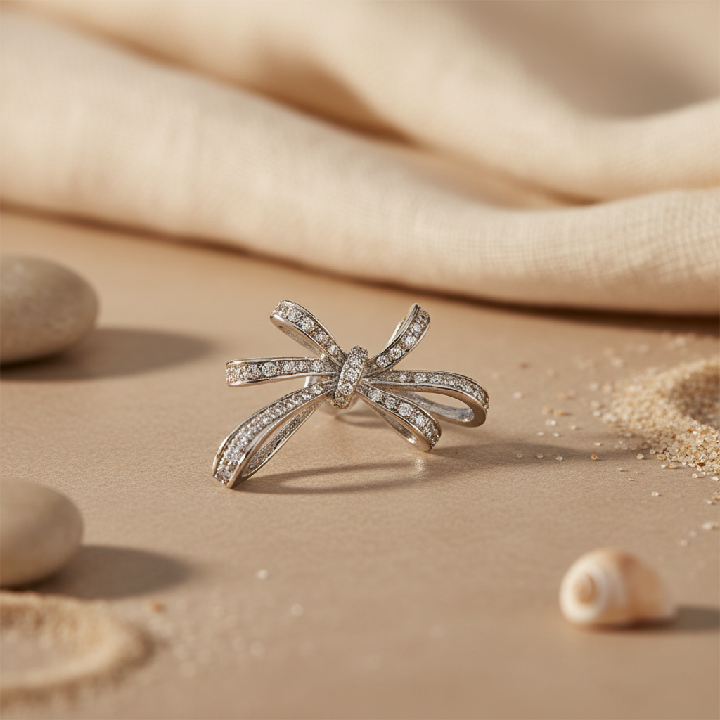 Silver Bowknot Earrings with Crystals | Women's Fashion Jewelry