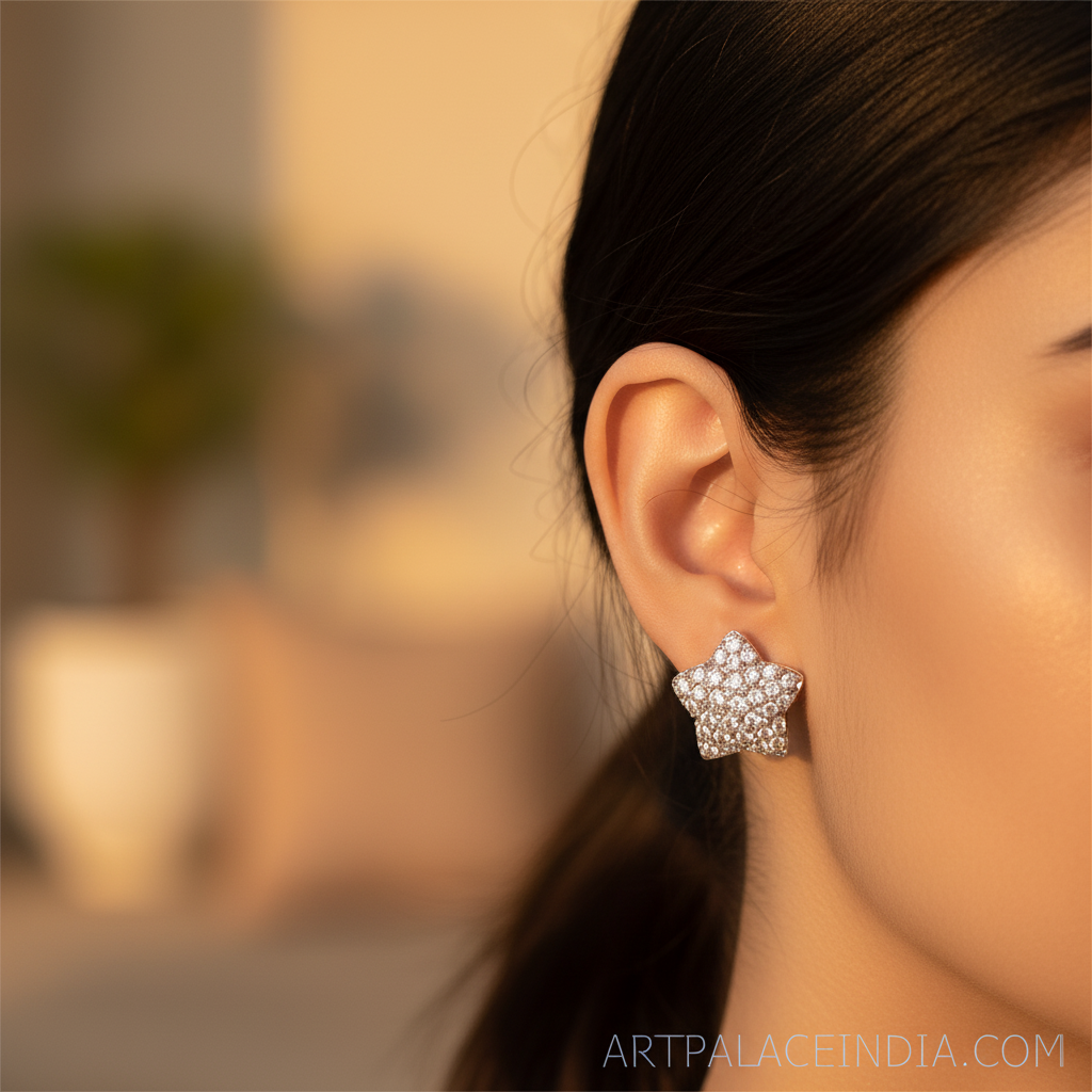 女士银色立方氧化锆星形耳钉 | 礼物