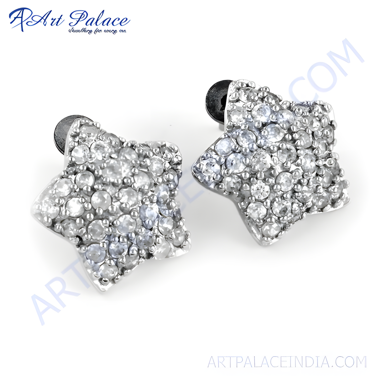 Sterling silver star shaped stud earrings with sparkling cubic zirconia stones