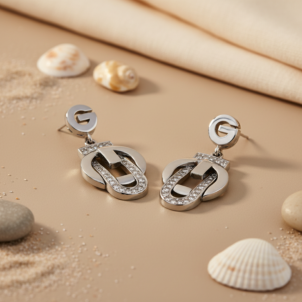 女士银色水晶水滴耳环 | 时尚首饰