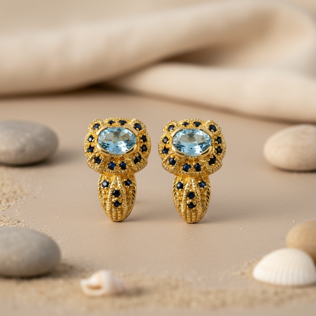Gold Blue Topaz Sapphire Earrings for Women | Fine Jewelry
