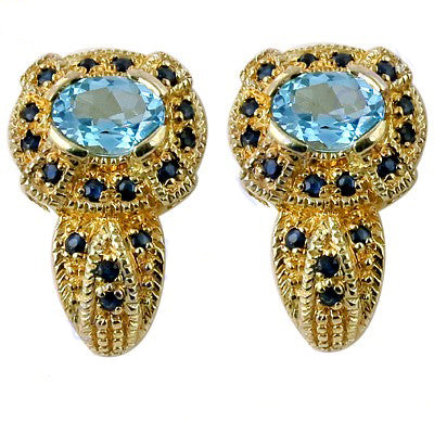 gold plating Blue Topaz Sapphire Earrings for Women | Fine Jewelry