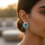 将图像加载到图库查看器中， 925 Silver Blue Topaz Earrings | Halo Studs for Women
