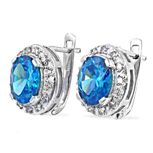 925 silver blue topaz earrings | halo studs for women